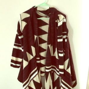 Maroon, tan, white Tribal Cardigan
